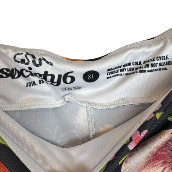 Society 6 Black with large print colorful mushroom Leggings Size XL - Picture 3 of 14